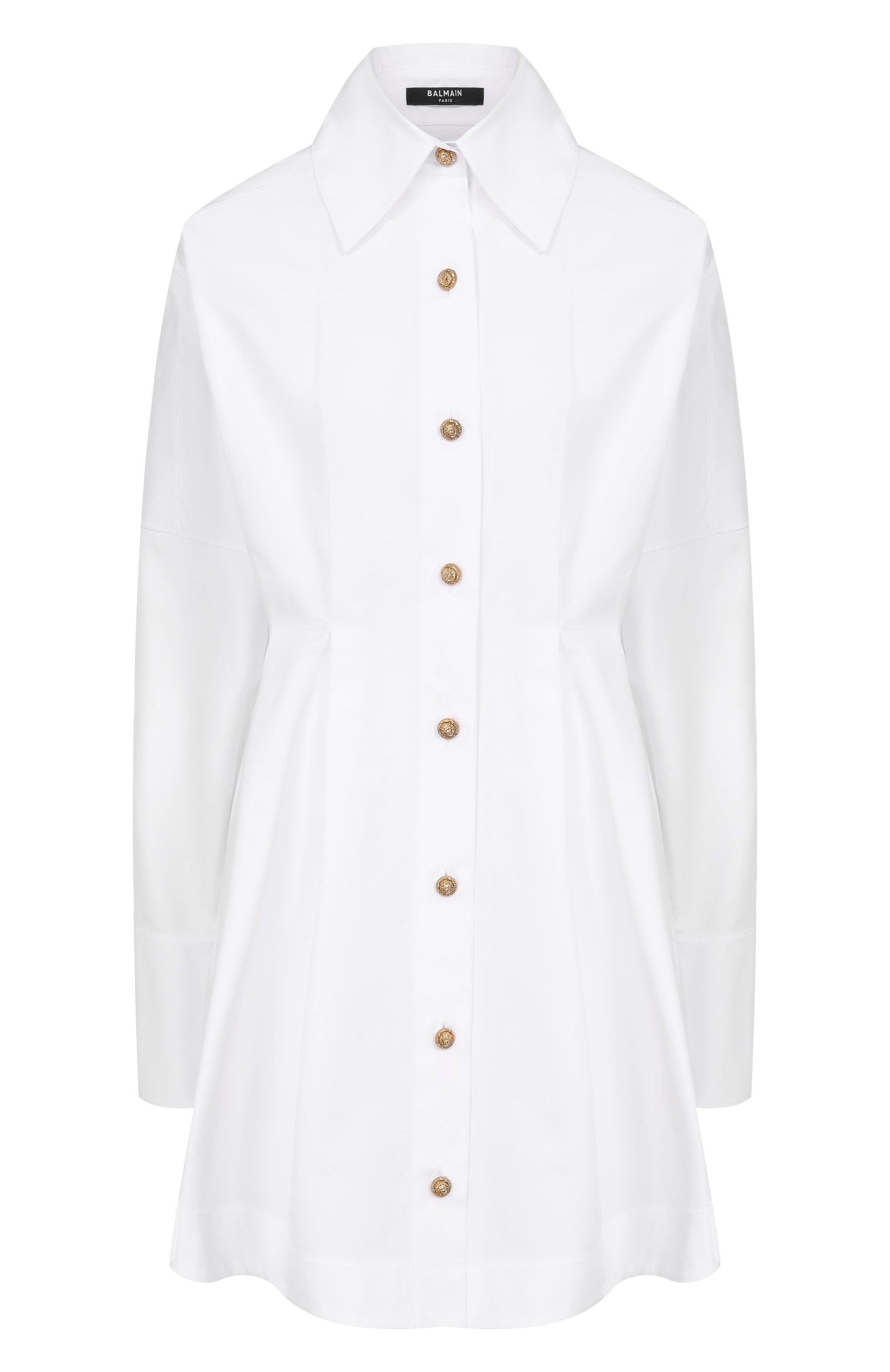 Хлопковое платье-рубашка BALMAIN белого цвета по цене 196500 руб., арт. GF1R9412/CB09, фото 1 Хлопковое платье-рубашка BALMAIN, арт. GF1R9412/CB09, фото 1