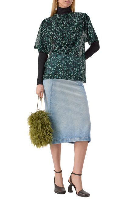 Женский топ DRIES VAN NOTEN зеленого цвета, арт. 251-011160-1619 | Фото 2 (Материал сплава: Проставлено; Рукава: Короткие; Материал внешний: Синтетический материал; Длина (для топов): Стандартные; Драгоценные камни: Проставлено)