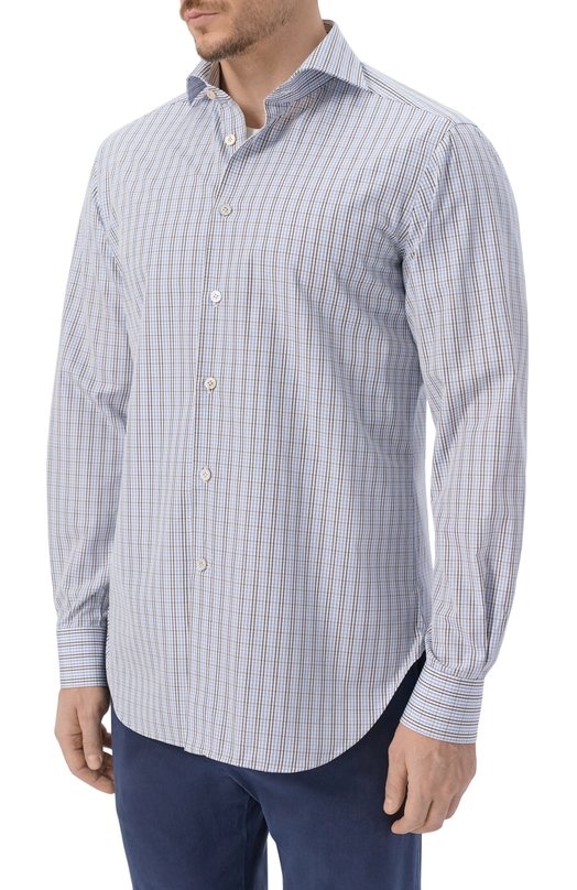 Хлопковая сорочка Kiton UCCH0948223 Голубой  UCCH0948223 Фото 3