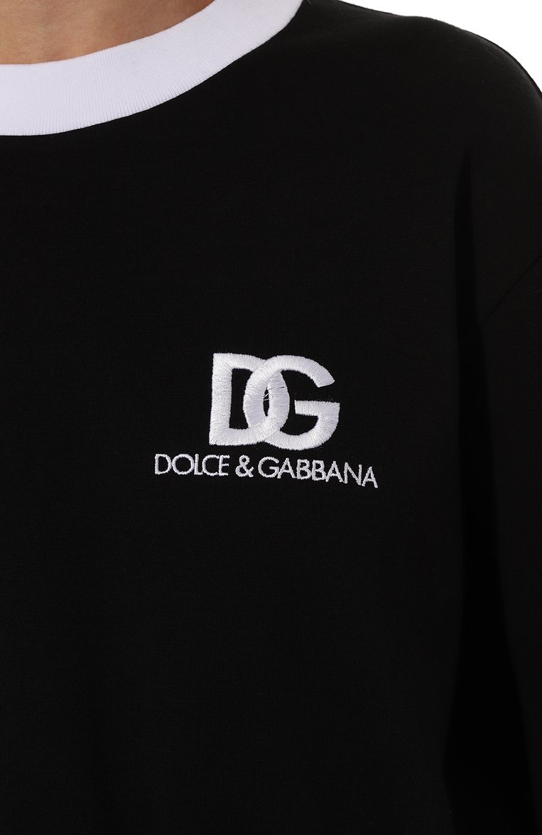 Женский хлопковый свитшот DOLCE & GABBANA черного цвета, арт. F9R51Z/GDB6G | Фото 5 (Рукава: Длинные; Длина (для топов): Стандартные; Материал сплава: Проставлено; Материал внешний: Хлопок; Стили: Спорт-шик, Кэжуэл; Драгоценные камни: Проставлено; Женск�ое Кросс-КТ: Свитшот-одежда)