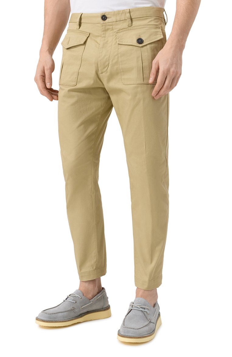 Мужские хлопковые брюки DSQUARED2 бежевого цвета, арт. S74KB0996/S39021 | Фото 3 (Длина (брюки, джинсы): Стандартные; Материал внешний: Хлопок; Случай: Повседневный; Стили: Кэжуэл; Силуэт М (брюки): Чиносы)