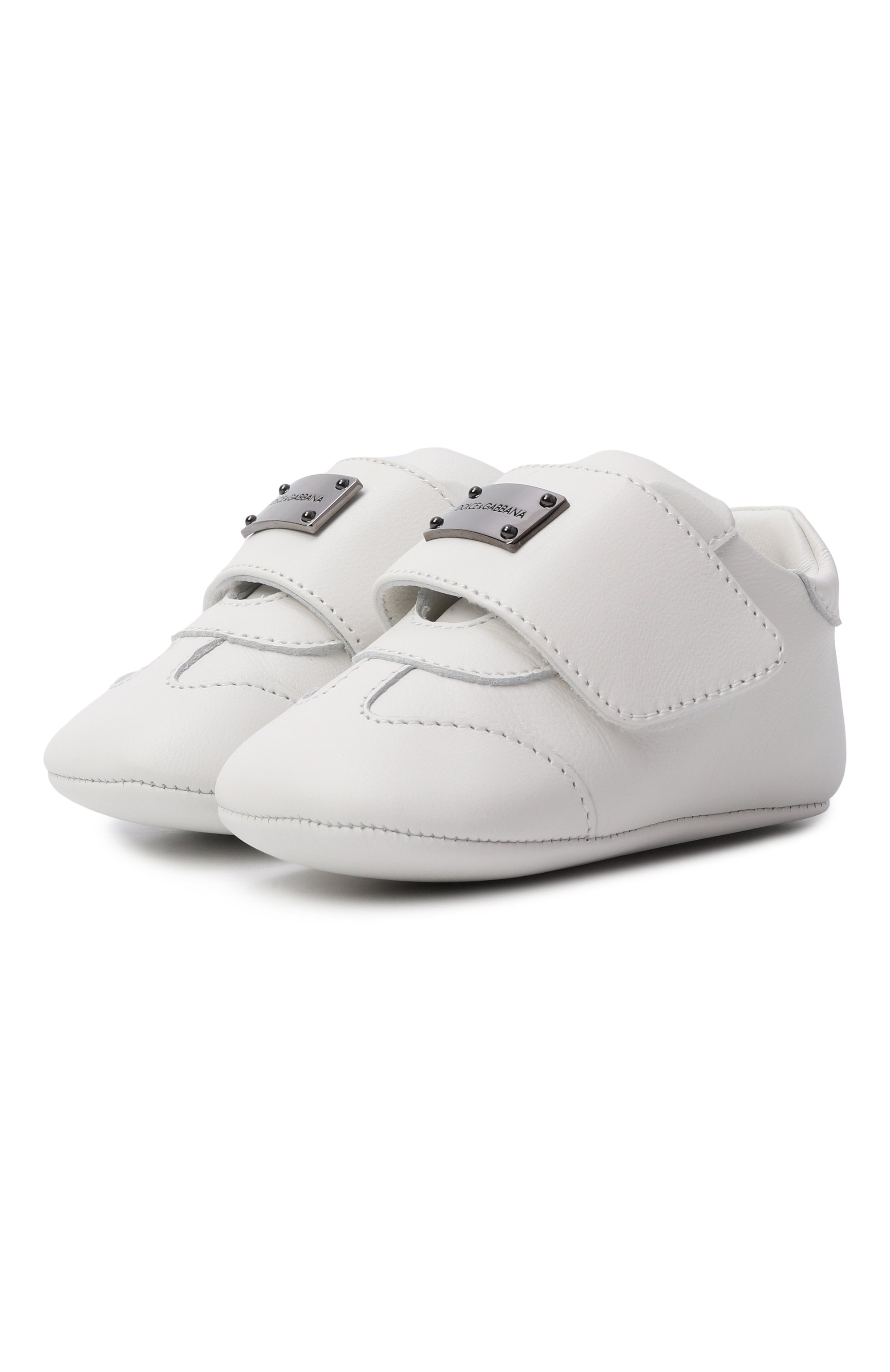 Кожаные пинетки DOLCE & GABBANA белого цвета по цене 27300 руб., арт. DK0147/A1850, фото 1 Кожаные пинетки DOLCE & GABBANA, арт. DK0147/A1850, фото 1