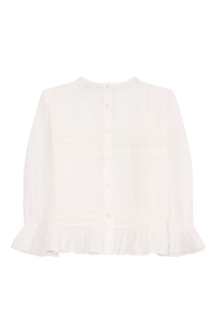 Детское хлопковая блузка ERMANNO SCERVINO молочного цвета, арт. SFCA032C/CF019 | Фото 2 (Материал внешний: Хлопок; Драгоценные камни: Проставлено; Материал сплава: Проставлено; Рукава: Длинные)