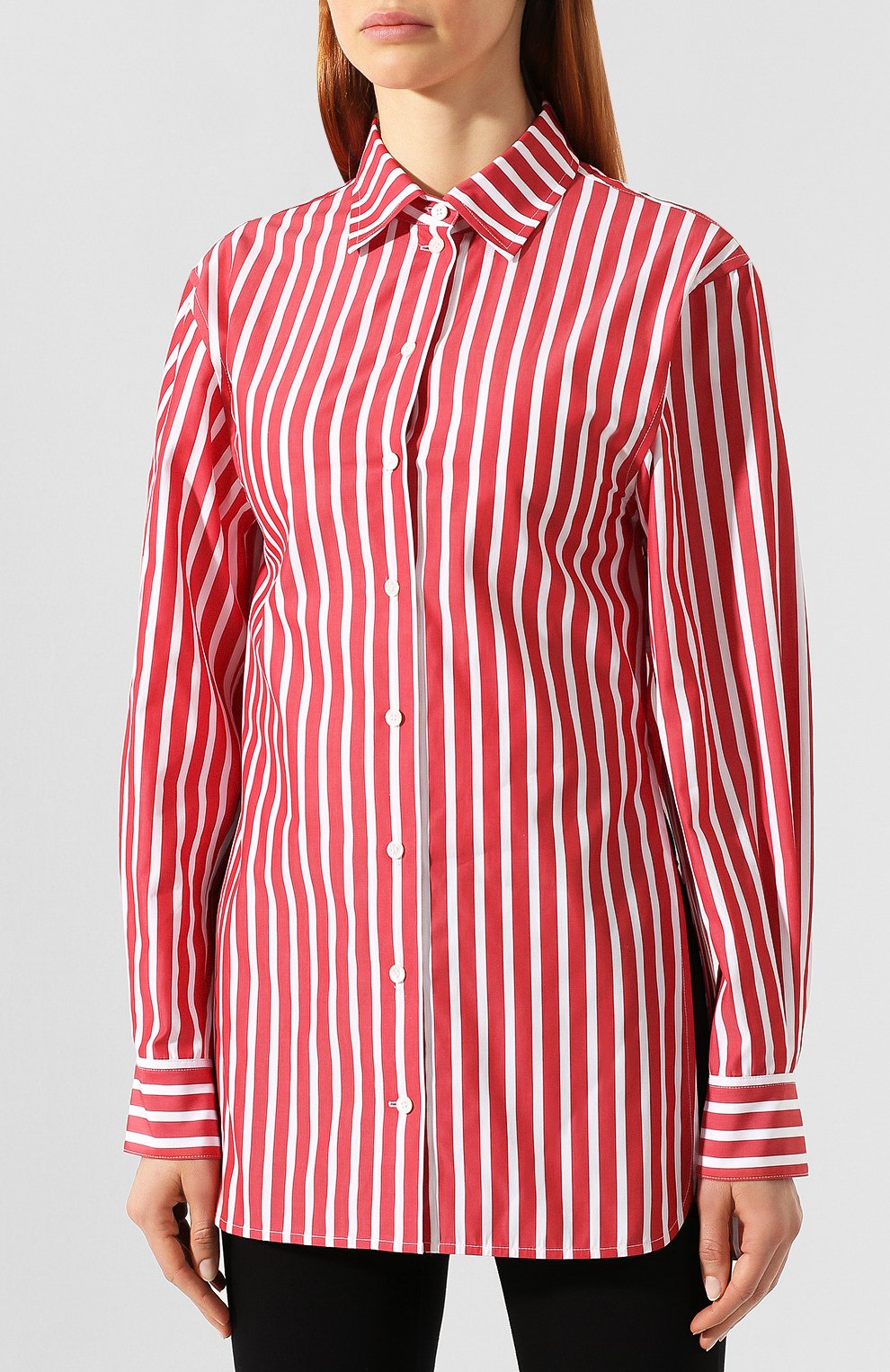 Хлопковая рубашка VICTORIA BECKHAM, арт. SH LNG 1818 MSS19 PIQUE STRIPE, фото 3