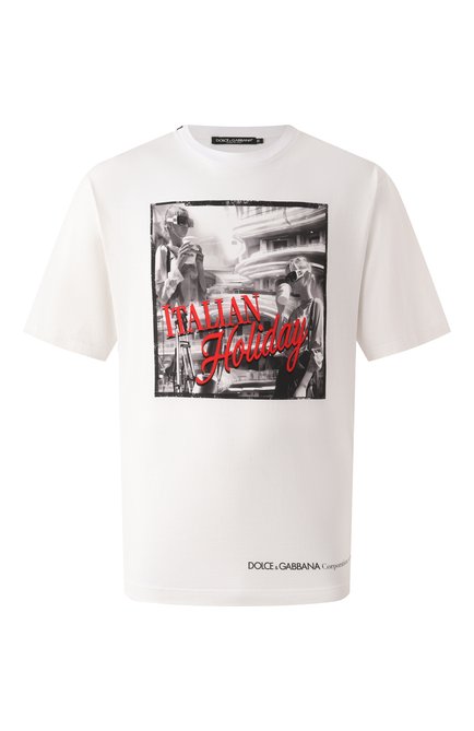 Мужская хлопковая футболка DOLCE & GABBANA белого цвета, арт. G8PN9T/G704T | Фото 1 (Рукава: Короткие; Материал сплава: Проставлено; Длина (для топов): Стандартные; Драгоценные камни: Проставлено)