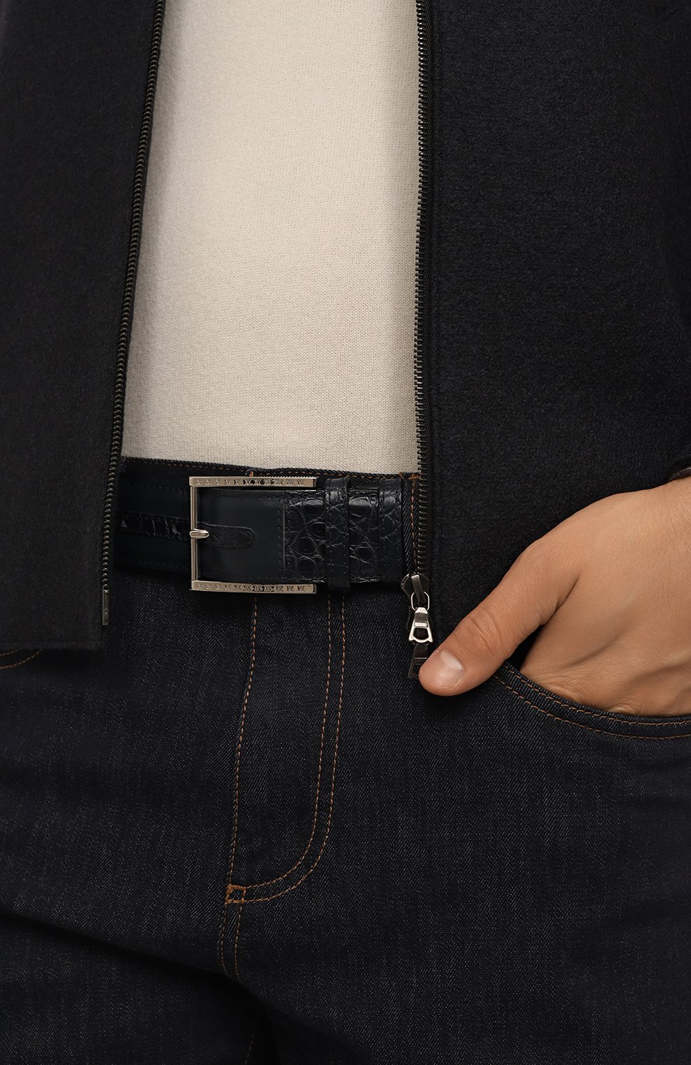 Ремень с отделкой из кожи аллигатора ARTIOLI, арт. P492/40/CALF/ALLIGAT0R, фото 2