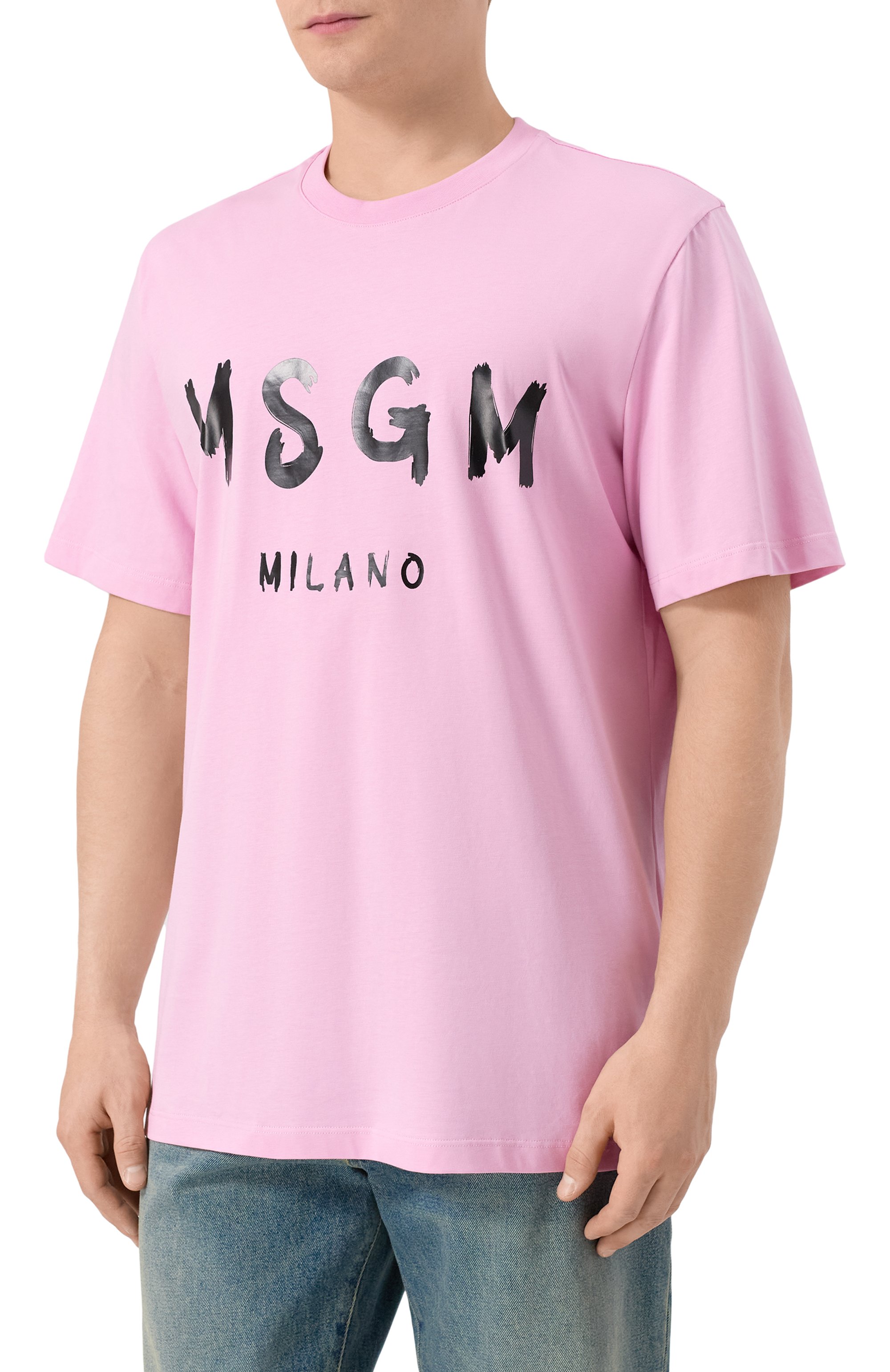 Хлопковая футболка MSGM розового цвета по цене 11100 руб., арт. 3940MM510/257798, фото 3 Хлопковая футболка MSGM, арт. 3940MM510/257798, фото 3