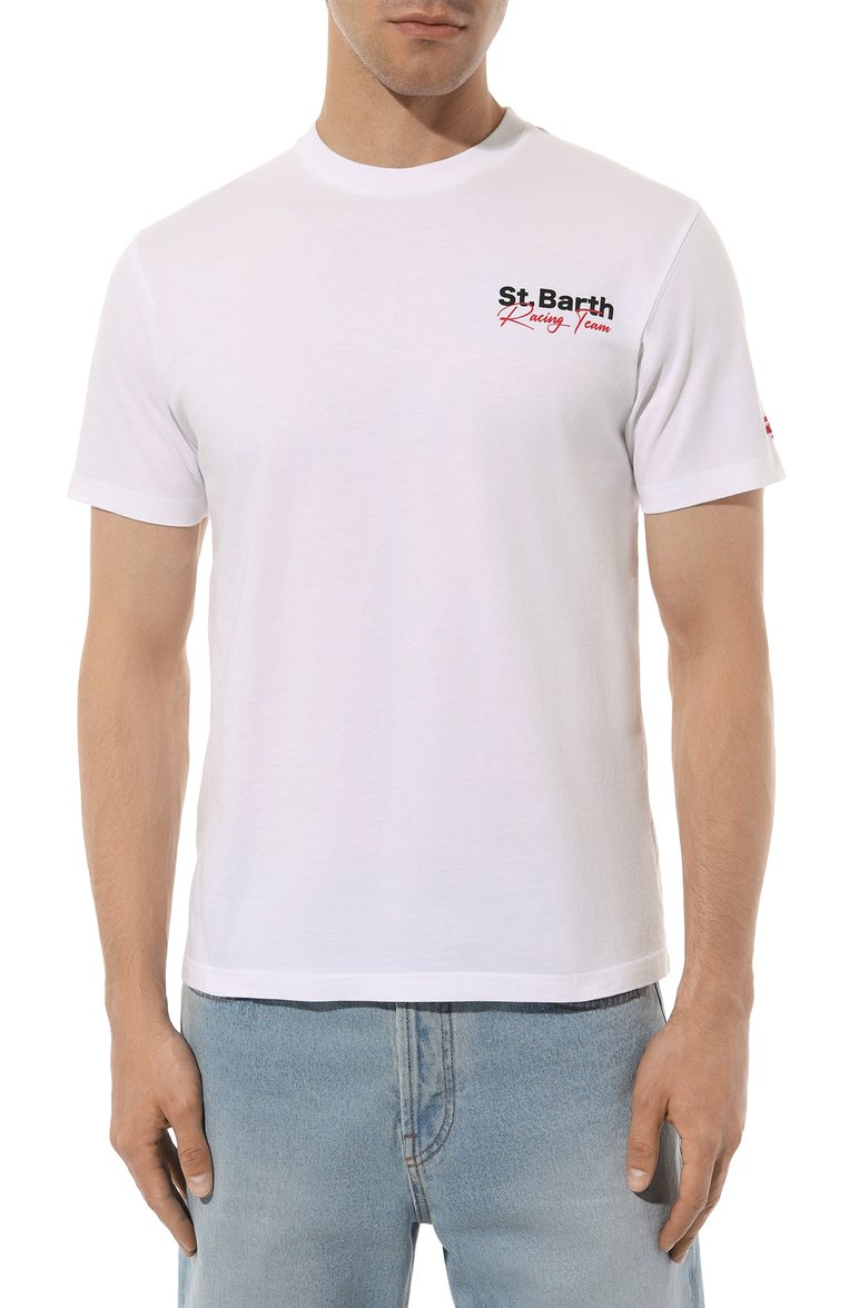 Мужская хлопковая футболка MC2 SAINT BARTH белого цвета, арт. STBM TSHIRT MAN/TSHM001/02203B | Фото 3 (Длина (для топов): Стандартные; Материал внешний: Хлопок; Рукава: Короткие; Принт: С принтом; Стили: Кэжуэл; Кросс-КТ: Пляж, Джерси; Мужское Кросс-КТ: Футболка-одежда; Авто�матизация ТО: Проставлено; Автоматизация состава: Проставлено; Детали: Без декора)