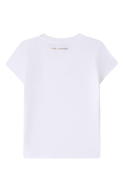 Детская хлопковая футболка KARL LAGERFELD KIDS белого цвета, арт. Z30447 | Фото 2 (Материал сплава: Проставлено; Рукава: Короткие; Драгоценные камни: Проставлено; Материал внешний: Хлопок)
