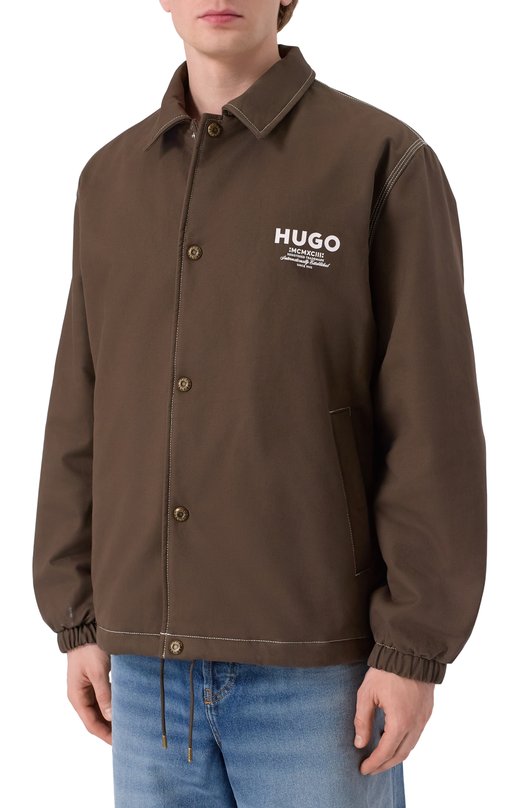 Хлопковая куртка-рубашка HUGO Blue 50552940 Коричневый  50552940 Фото 3