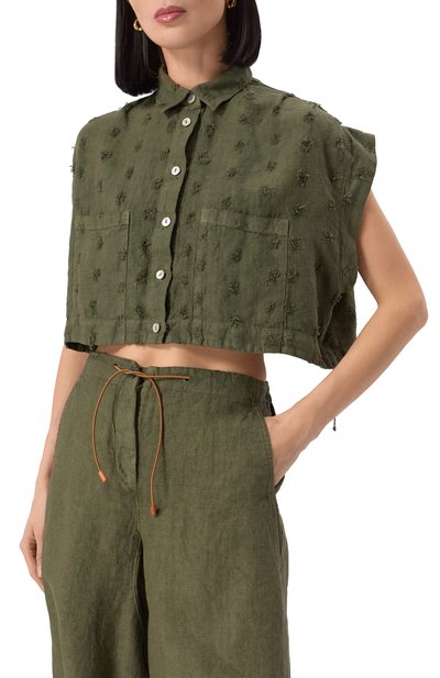 Льняная рубашка 120% LINO хаки цвета по цене 34300 руб., арт. 32ALIW89RP/000G331, фото 3 Льняная рубашка 120% LINO, арт. 32ALIW89RP/000G331, фото 3