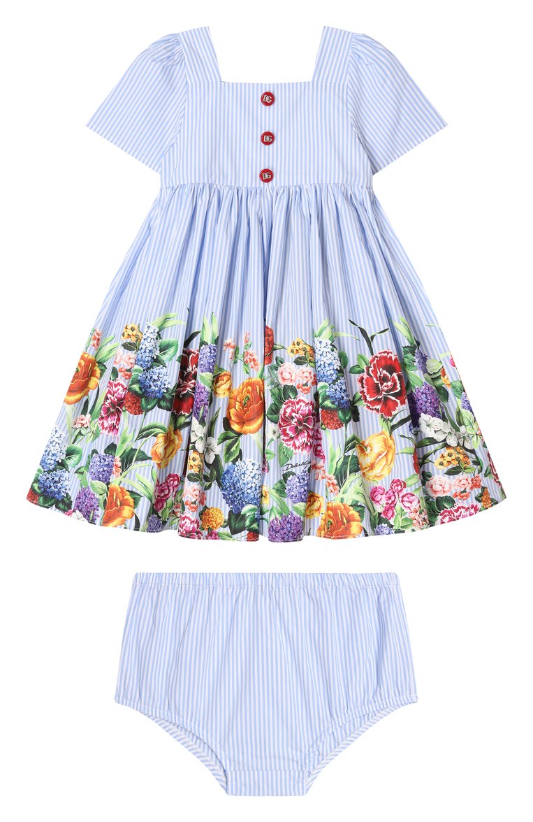Женский комплект из платья и шорт DOLCE & GABBANA голубого цвета, арт. L24DG6/FI5K7 | Фото 1 (Материал сплава: Проставлено; Нос: Не проставлено; Материал внешний: Хлопок; Ростовка одежда: 6 мес | 68 см, 9 мес | 74 см, 12 мес | 80 см, 18 мес | 86 см, 24 мес | 92 см)