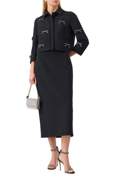 Женский жакет с отделкой стразами ELIE SAAB �черного цвета, арт. J0108 | Фото 2 (Материал внешний: Шерсть, Синтетический материал; Материал сплава: Проставлено; Драгоценные камни: Проставлено; Материал подклада: Синтетический материал; Рукава: Длинные; Длина (для топов): Стандартные; 1-2-бортные: Однобортные; Кросс-КТ: костюм; Женское Кросс-КТ: Жакет-одежда; Детали: Стразы; Стили: Романтичный; Случай: Вечерний)