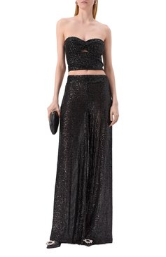 Женский топ с отделкой пайетками IN THE MOOD FOR LOVE черного цвета, арт. RS2501500009 | Фото 2 (Материал сплава: Проставлено; Драгоценные камни: Проставлено; Длина (для топов): Укороченные; Кросс-КТ: костюм; Стили: Гламурный; Рукава: С открытыми плечами; Материал внешний: Синтетический �материал)