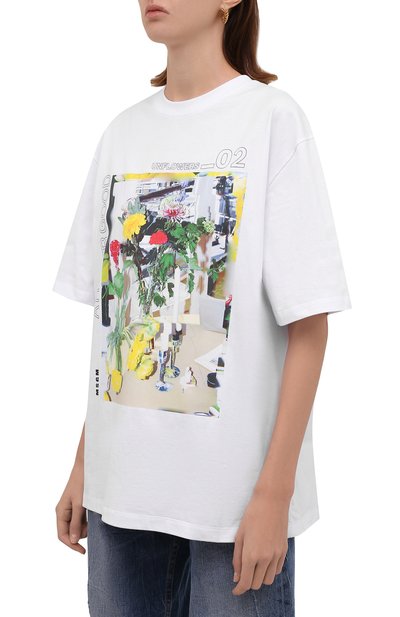 Хлопковая футболка MSGM белого цвета по цене 19950 руб., арт. 3142MDM183 217798, фото 3 Хлопковая футболка MSGM, арт. 3142MDM183 217798, фото 3