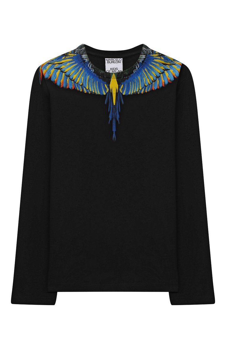 Детская хлопковый лонгслив MARCELO BURLON KIDS OF MILAN черного цвета, арт. CBAB004F21JER005 | Фото 1 (Материал внешний: Хлопок; Рукава: Длинные; Мальчики Кросс-КТ: Лонгслив-одежда; Материал сплава: Проставлено; Драгоценные камни: Проставлено; Ростовка одежда: 10 - 11 лет | 140 - 146см, 6 лет | 116 см, 8 лет | 128 см)