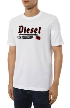 Мужская хлопковая футболка DIESEL белого цвета, арт. A14789/0GRAI | Фото 3 (Длина (для топов): Стандартные; Драгоценные камни: Проставлено; Материал внешний: Хлопок; Рукава: Короткие; Материал сплава: Проставлено; Стили: Кэжуэл; Принт: С принтом)