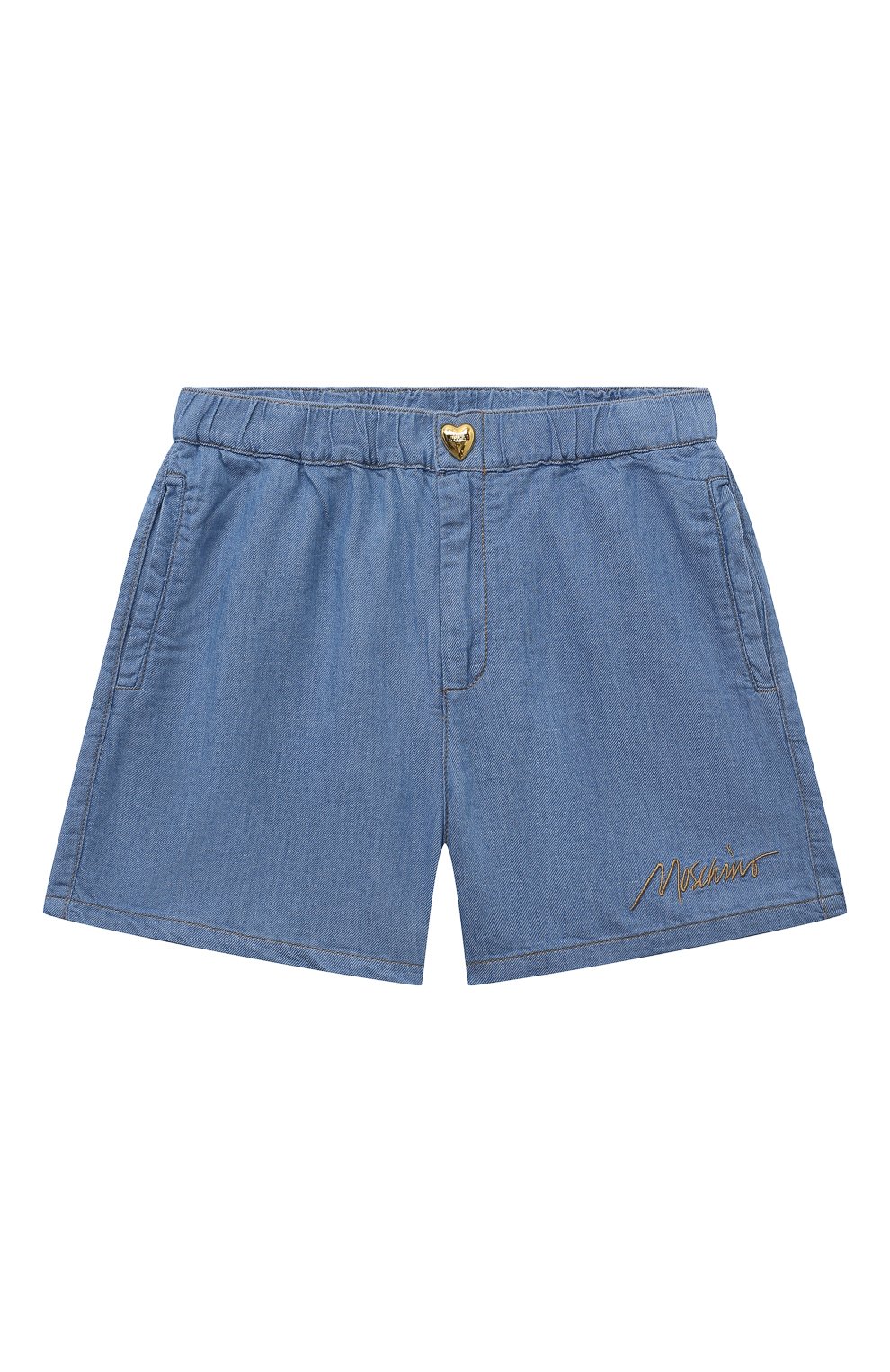 Джинсовые шорты MOSCHINO синего цвета по цене 16500 руб., арт. HDQ01C/L0E22/10-14, фото 1 Джинсовые шорты MOSCHINO, арт. HDQ01C/L0E22/10-14, фото 1