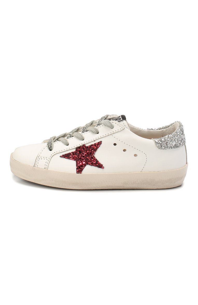 Детские кожаные кеды superstar GOLDEN GOOSE DELUXE BRAND белого цвета, арт. G36KS001.B40 | Фото 2 (Материал внутренний: Натуральная кожа; Девочки Кросс-КТ: Обувь-низкие; Нос: Не проставлено; Материал сплава: Проставлено; Материал внешний: Натуральная кожа)