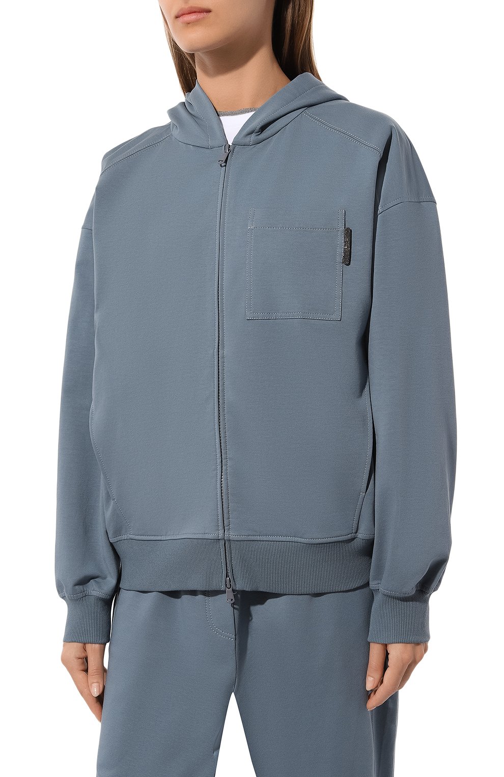 Хлопковая толстовка BRUNELLO CUCINELLI синего цвета по цене 154000 руб., арт. MH827BP426, фото 3 Хлопковая толстовка BRUNELLO CUCINELLI, арт. MH827BP426, фото 3