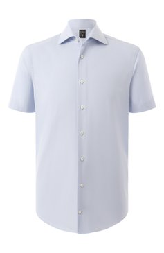 Мужская хлопковая рубашка VAN LAACK голубого цвета, арт. RIVARA-S-SF/130648 | Фото 1 (Материал внешний: Хлопок; Длина (для топов): Стандартные; Рукава: Короткие; Принт: Однотонные; Воротник: Акула; Случай: Повседневный; Стили: Кэжуэл; Рубашки М: Slim Fit; Автоматизация состава: Проставлено; Автоматизация ТО: Проставлено)