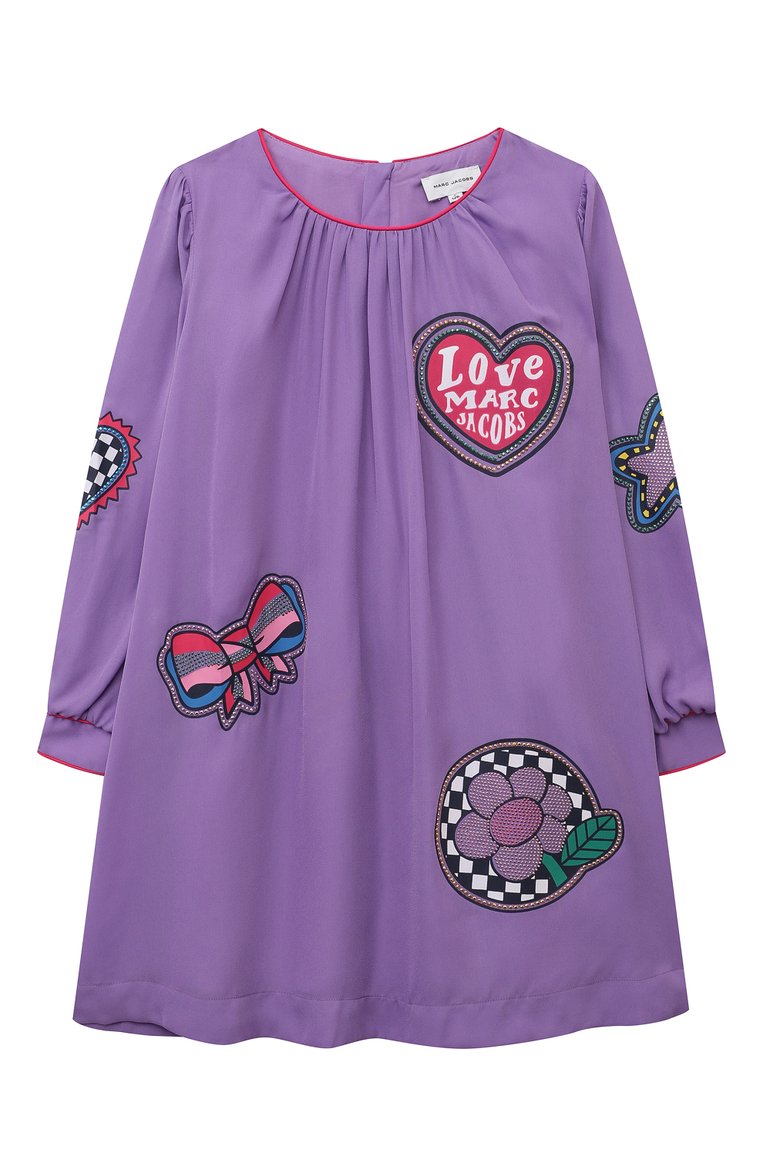 Детское платье MARC JACOBS (THE) сиреневого цвета, арт. W12466/6A-12A | Фото 1 (Рукава: Длинные; Материал сплава: Проставлено; Драгоценные камни: Проставлено; Материал подклада: Вискоза; Материал внешний: Синтетический материал; Девочки Кросс-КТ: Платье-одежда; Случай: Повседневный; Ростовка одежда: 5 лет | 110 см, 7 лет | 122 см, 9 лет | 134 см, 12 лет | 152 см)
