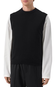 Мужской жилет из кашемира и хлопка JIL SANDER черного цвета, арт. J23FB0101/J13271 | Фото 3 (Материал внешний: Шерсть, Кашемир, Хлопок; Длина (верхняя одежда): Короткие; Мужское Кросс-КТ: Жилет-одежда; Стили: Минимализм)