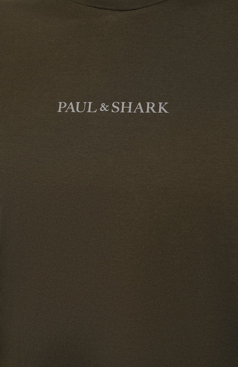 Мужская хлопковая футболка PAUL&SHARK хаки цвета, арт. 24411069 | Фото 5 (Принт: Без принта; Рукава: Короткие; Длина (для топов): Удлиненные; Материал сплава: Проставлено; Материал внешний: Хлопок; Драгоценные камни: Проставлено; Стили: Кэжуэл)