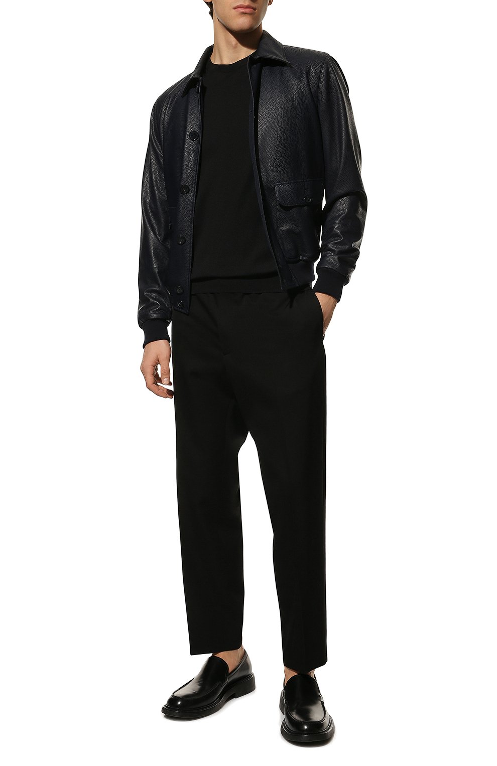 Кожаный бомбер ANDREA CAMPAGNA темно-синего цвета по цене 433500 руб., арт. A2T911/5700, фото 2 Кожаный бомбер ANDREA CAMPAGNA, арт. A2T911/5700, фото 2