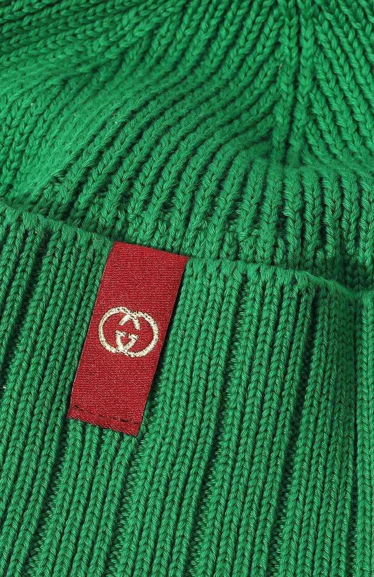 Женская хлопковая шапка GUCCI зеленого цвета, арт. 614023 4G111 | Фото 4 (Материал: Хлопок, Текстиль; Нос: Не проставлено)