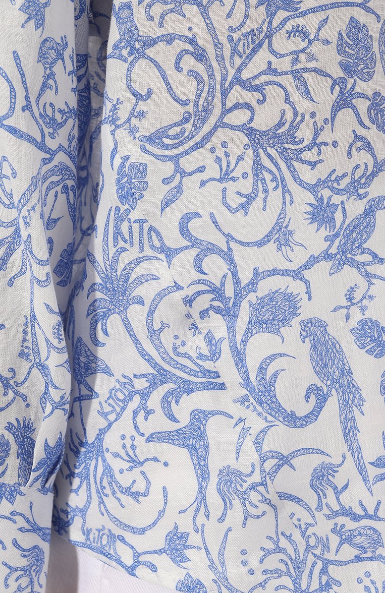 Женская льняная блузка KITON голубого цвета, арт. D53420H08902 | Фото 5 (Рукава: Длинные; Длина (для топов): Стандартные; Материал внешний: Лен; Принт: С принтом; Женское Кросс-КТ: Блуза-одежда; Стили: Кэжуэл)