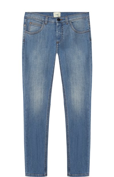Джинсы с декоративными потертостями и нашивкой FENDI, арт. JFF120/A3TR/10A-12A
