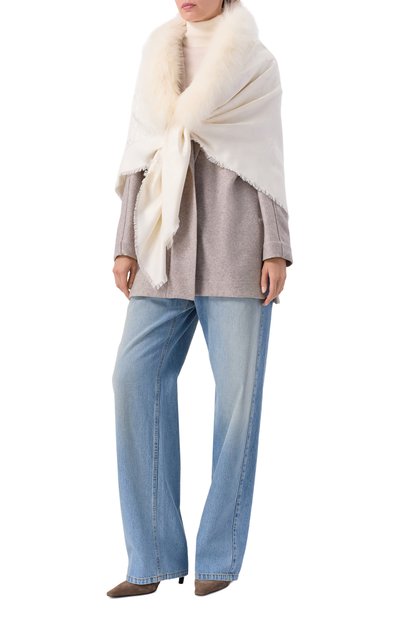 Шаль из шерсти и шелка с отделкой из лисы ELIE SAAB, арт. 1414SEJ5891, фото 2