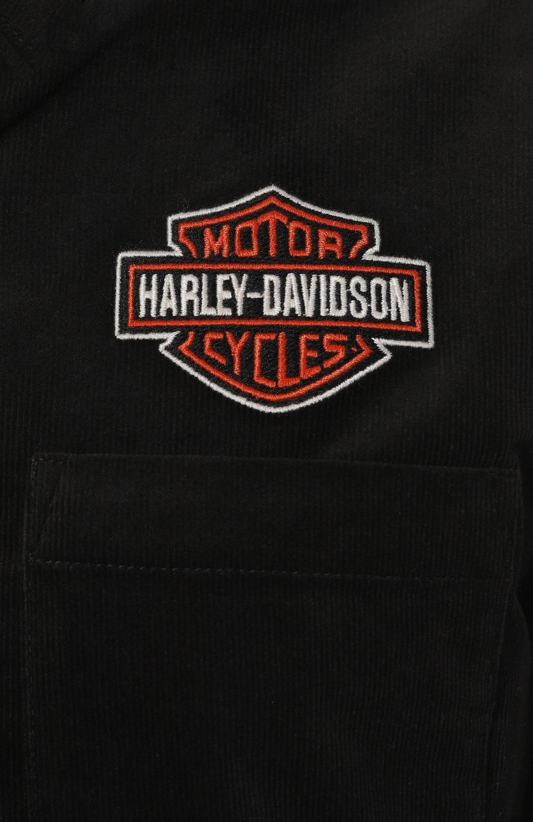 Мужская хлопковая рубашка HARLEY-DAVIDSON черного цвета, арт. 96147-23VM | Фото 5 (Материал сплава: Проставлено; Рукава: Длинные; Материал внешний: Хлопок; Длина (для топов): Стандартные; Драгоценные камни: Проставлено; Манжеты: На пуговицах; Стили: Кэжуэл; Воротник: Кент; Принт: Однотонные; Случай: Повседневный)