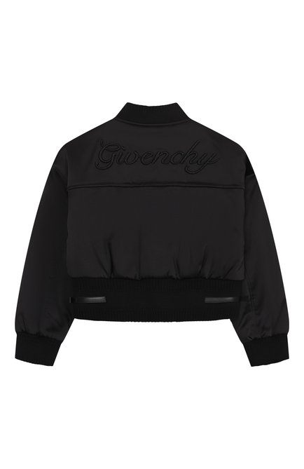 Детская бомбер GIVENCHY черного цвета, арт. H30769 | Фото 2 (Драгоценные камни: Проставлено; Материал внешний: Синтетический материал, Хлопок; Материал сплава: Проставлено; Рукава: Длинные; Материал под�клада: Синтетический материал)