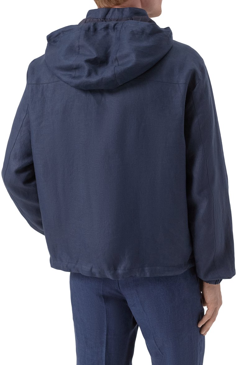 Мужская двусторонняя куртка CORNELIANI темно-синего цвета, арт. 25L5P3-2520153 | Фото 4 (Рукава: Длинные; Материал внешний: Лен; Длина (верхняя одежда): Короткие; Материал подклада: Синтетический материал; Кросс-КТ: Легкие; Стили: Кэжуэл)
