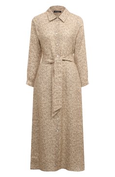 Женское льняное платье KITON бежевого цвета, арт. D57308H08001 | Фото 1 (Материал внешний: Лен; Рукава: Длинные; Длина Ж (юбки, платья, шорты): Миди; Случай: Повседневный; Женское Кросс-КТ: Платье-одежда)