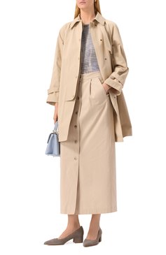 Женский тренч EMPORIO ARMANI бежевого цвета, арт. EW000638/AF12646 | Фото 2 (Рукава: Длинные; Материал подклада: Синтетический материал; Материал сплава: Проставлено; Драгоценные камни: Проставлено; Длина (верхняя одежда): До середины бедра; Стили: Кэжуэл; Кросс-КТ: Куртка; Материал внешний: Хлопок, Синтетический мат�ериал)