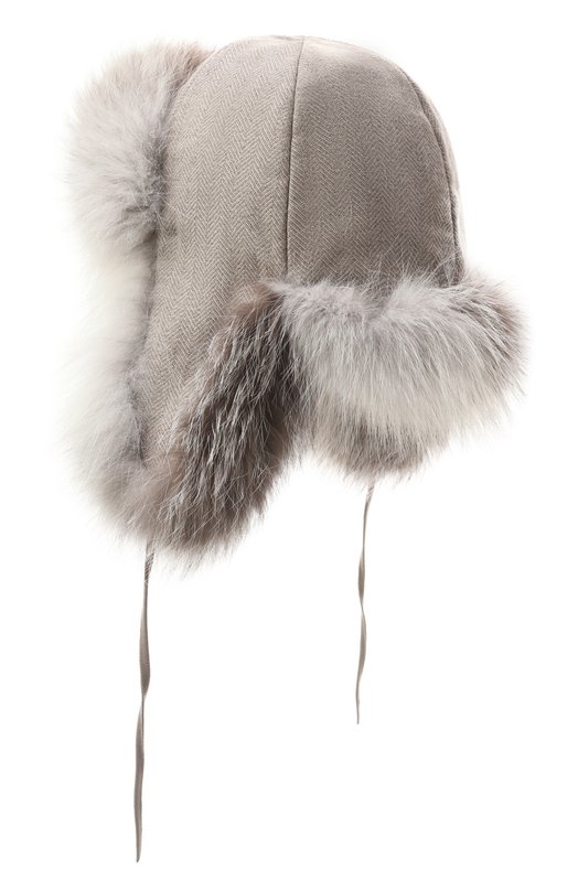 Меховая шапка-ушанка Дарья из лисы и кашемира FurLand 0194809610017600226 Серый  0194809610017600226 Фото 2