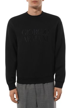 Мужской свитшот GIORGIO ARMANI темно-синего цвета, арт. 3DSM67/SJPHZ | Фото 3 (Рукава: Длинные; Принт: Без принта; Материал внешний: Синтетический материал; Длина (для топов): Стандартные; Мужское Кросс-КТ: свитшот-одежда; Материал сплава: Проставлено; Драгоценные камни: Проставлено; Стили: Кэжуэл)