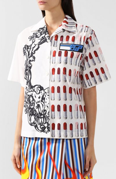 Хлопковая блуза с укороченным рукавом и принтом PRADA, арт. P433BG-1SGI-F0964, фото 3