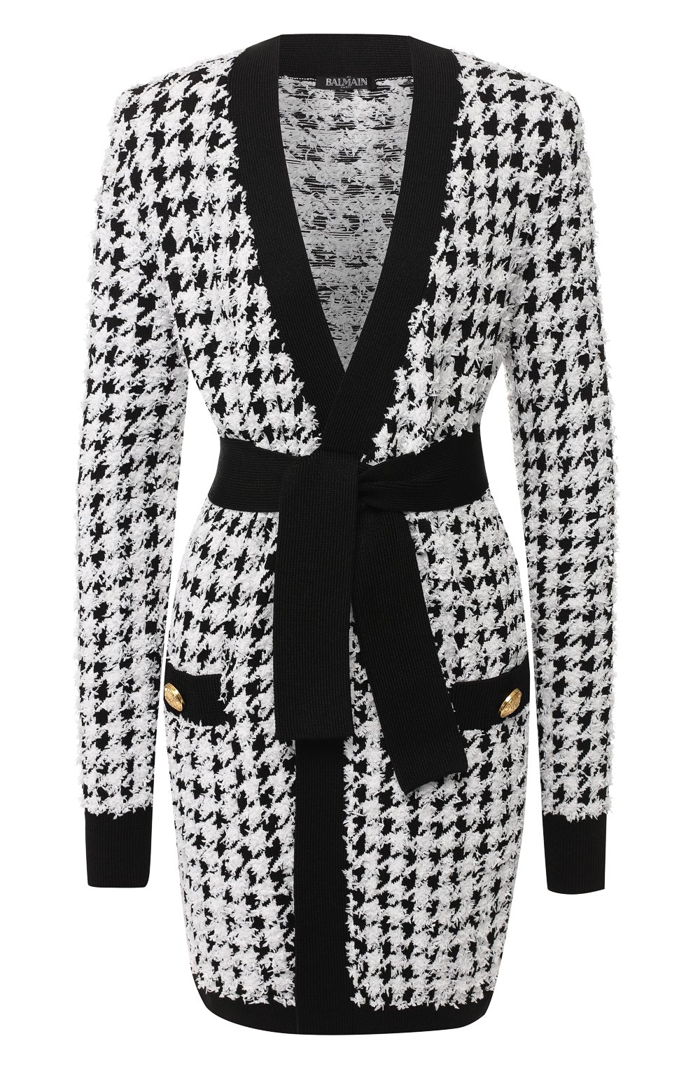 Кардиган с поясом BALMAIN черно-белого цвета по цене 358000 руб., арт. RF13448/K258, фото 1 Кардиган с поясом BALMAIN, арт. RF13448/K258, фото 1