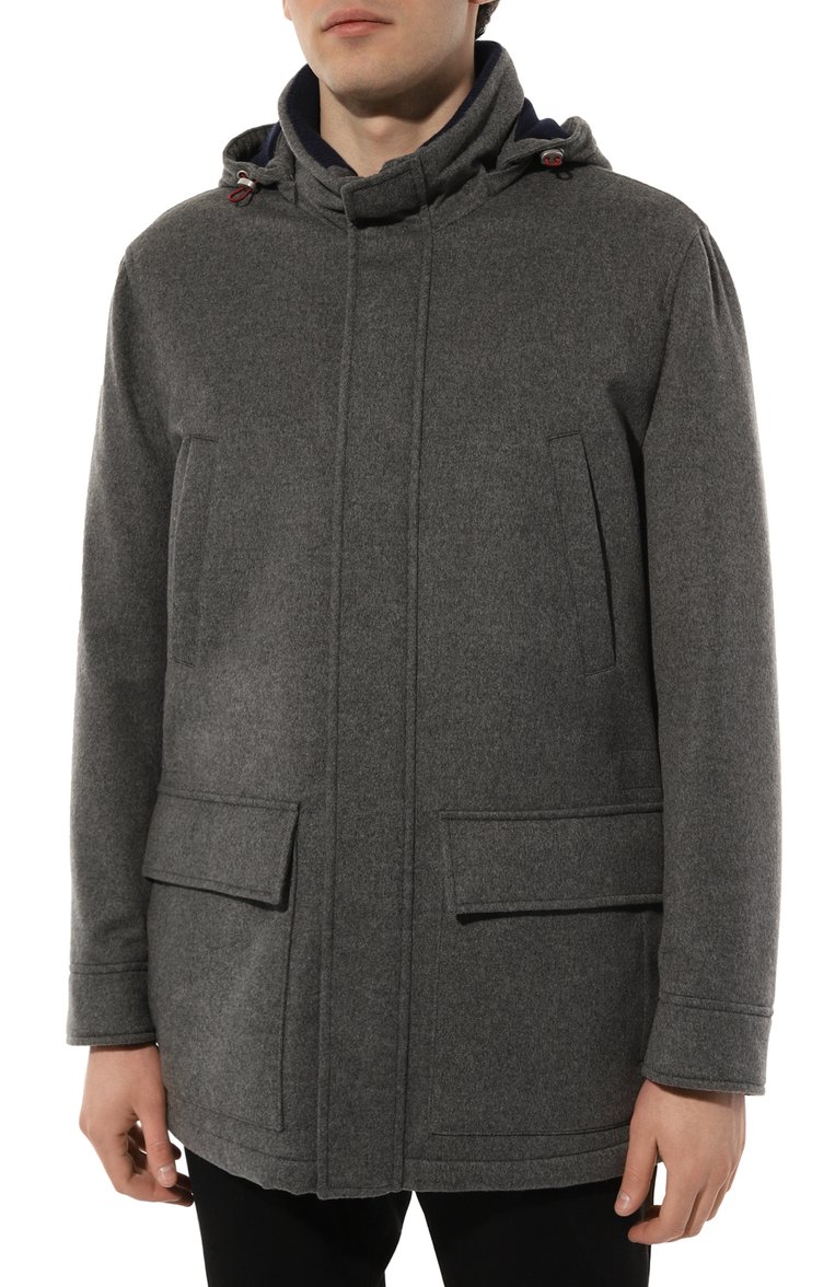 Мужская кашемировая куртка BRUNELLO CUCINELLI темно-серого цвета, арт. MM4006400 | Фото 3 (Рукава: Длинные; Материал внешний: Кашемир, Шерсть, Синтетический материал; Драгоценные камни: Проставлено; Материал сплава: Проставлено; Стили: Кэжуэл; Мужское Кросс-КТ: шерсть и кашемир, утепленные куртки; Материал подклада: Шелк; Длина (верхняя одежда): До середины бедра; Кросс-КТ: Утепленные)