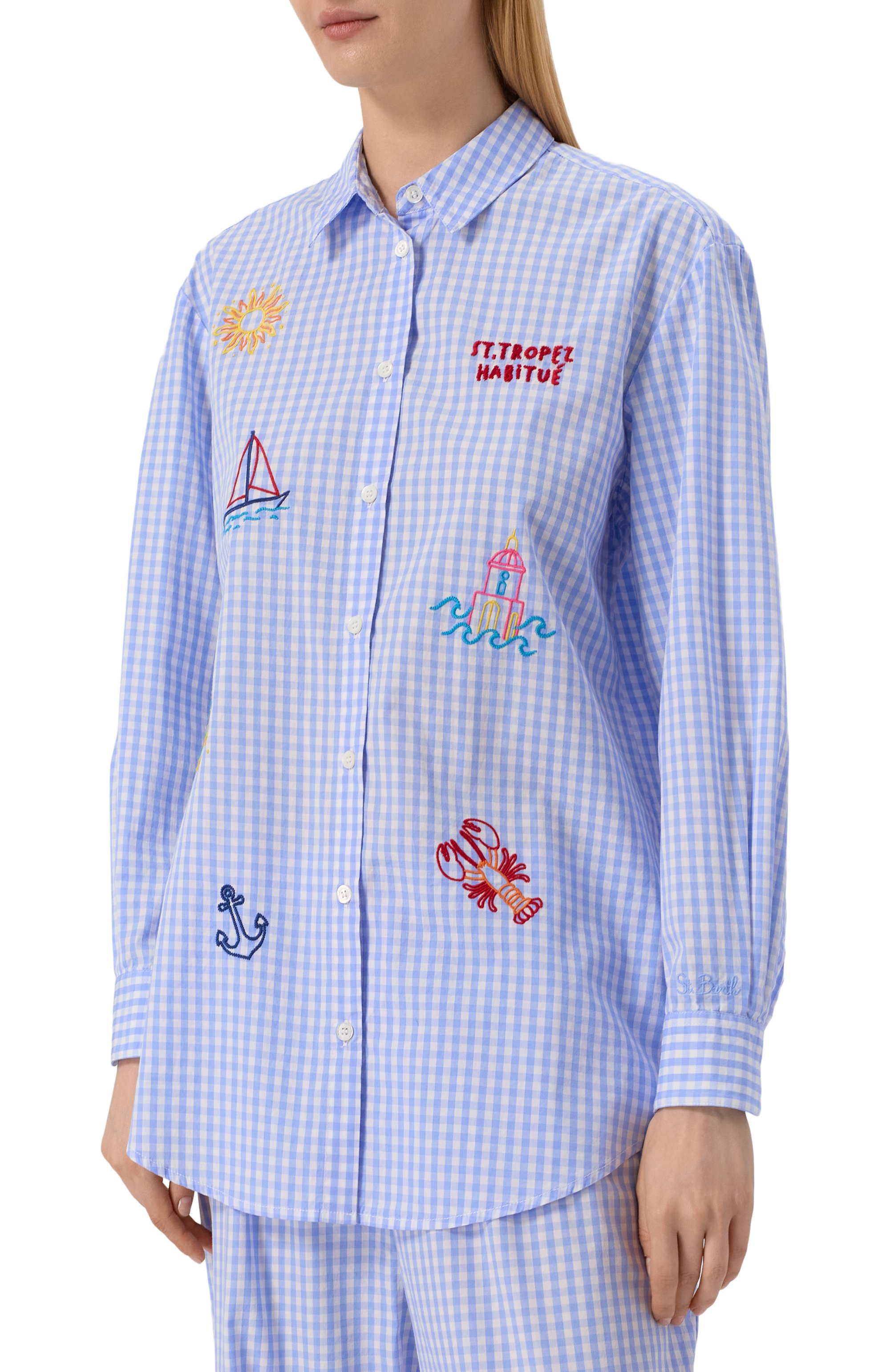 Хлопковая рубашка MC2 SAINT BARTH голубого цвета по цене 27250 руб., арт. STBW BRIGITTE/00067H, фото 3 Хлопковая рубашка MC2 SAINT BARTH, арт. STBW BRIGITTE/00067H, фото 3