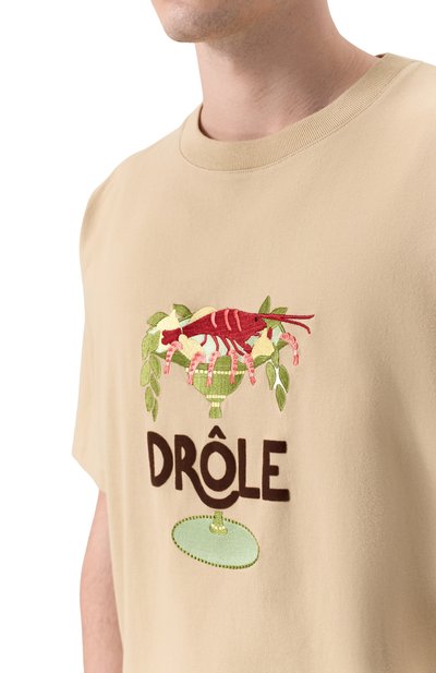 Хлопковая футболка DROLE DE MONSIEUR бежевого цвета по цене 18950 руб., арт. J-TS289-C0248-BG, фото 5 Хлопковая футболка DROLE DE MONSIEUR, арт. J-TS289-C0248-BG, фото 5