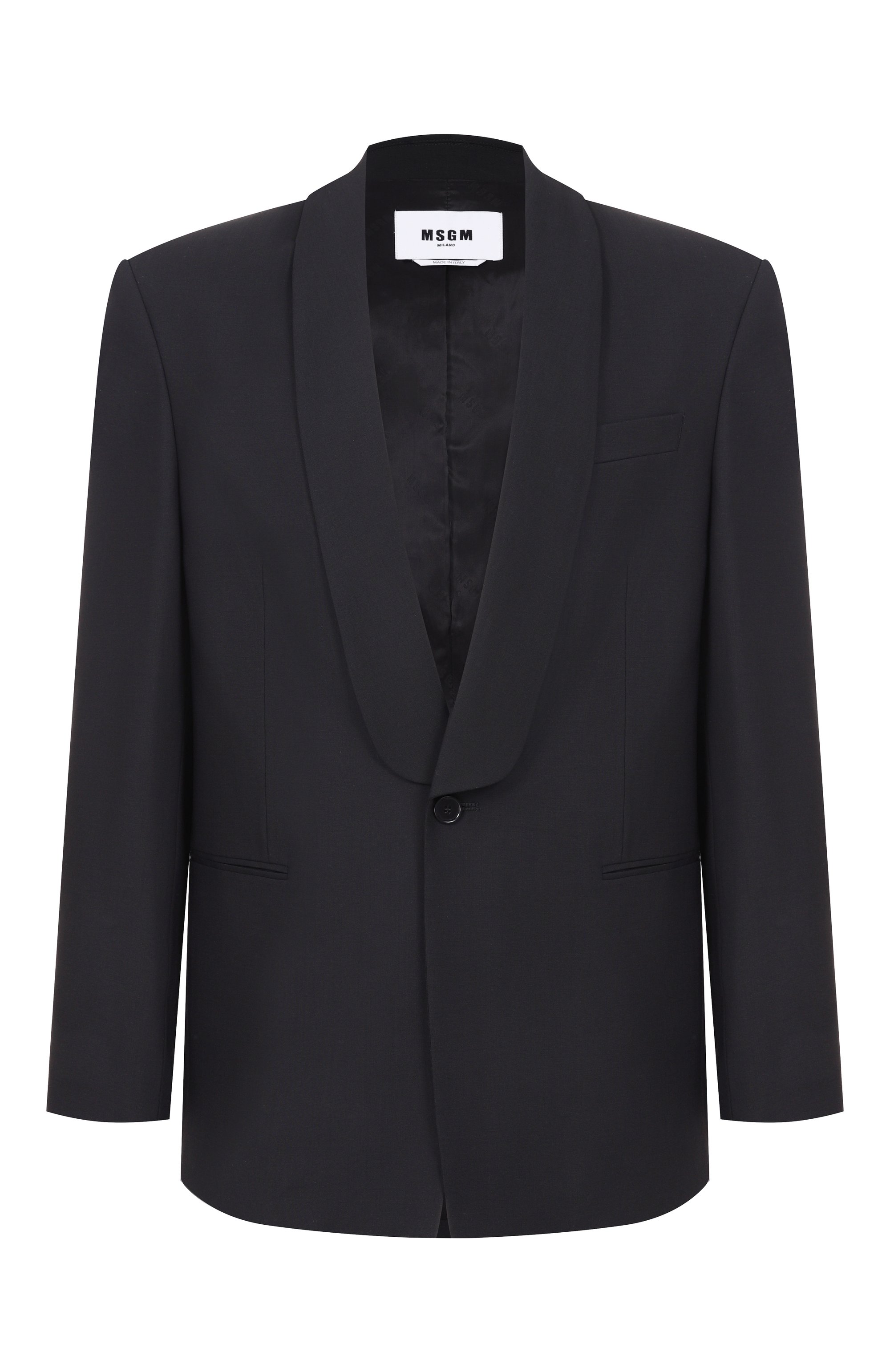 Шерстяной пиджак MSGM черного цвета по цене 84750 руб., арт. 4040MG01/267100, фото 1 Шерстяной пиджак MSGM, арт. 4040MG01/267100, фото 1