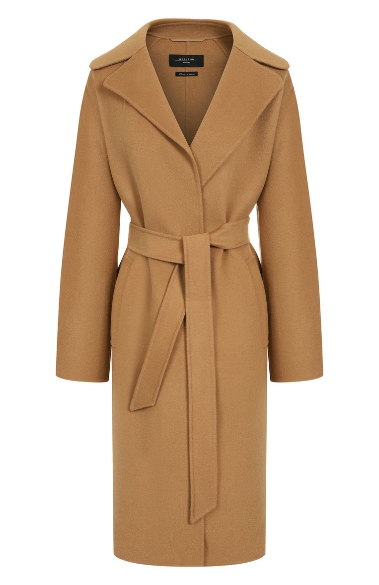 Женское шерстяное пальто WEEKEND MAX MARA коричневого цвета, арт. CIVADA | Фото 1 (Автоматизация состава: Проставлено; Автоматизация ТО: Проставлено; Длина (верхняя одежда): До колена; Материал внешний: Шерсть; Рукава: Длинные; 1-2-бортные: Однобортные; Стили: Классический)