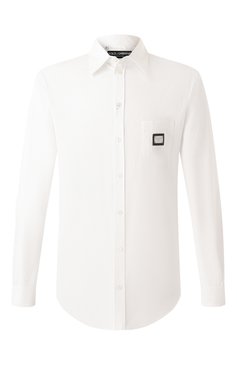 Мужская хлопковая рубашка DOLCE & GABBANA белого цвета, арт. G5JG4T/FU5U8 | Фото 1 (Материал внешний: Хлопок; Материал сплава: Проставлено; Рукава: Длинные; Длина (для топов): Стандартные; Драгоценные камни: Проставлено; Стили: Классический, Кэжуэл; Воротник: Кент; Манжеты: На пуговицах; Случай: Повседневный; Рубашки М: Classic Fit; Принт: Однотонные)