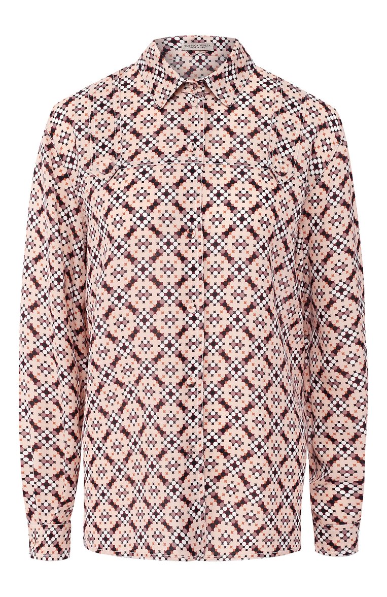 Женская шелковая блузка BOTTEGA VENETA разноцветного цвета, �арт. 544948/VEZF0 | Фото 1 (Длина (для топов): Стандартные; Материал внешний: Шелк; Рукава: Длинные; Женское Кросс-КТ: Блуза-одежда; Принт: С принтом; Статус проверки: Проверена категория; Ювелирные украшения: Назначено)