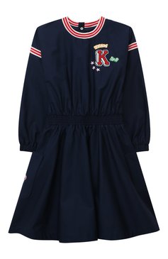 Детское хлопковое платье KENZO темно-синего цвета, арт. K12329/6Y-12Y | Фото 1 (Материал внешний: Хлопок; Рукава: Длинные; Материал подклада: Хлопок; Случай: Повседневный; Девочки Кросс-КТ: Платье-одежда; Ростовка одежда: 8 лет | 128 см, 6 лет | 116 см, 12 лет | 152 см, 10 - 11 лет | 140 - 146см)
